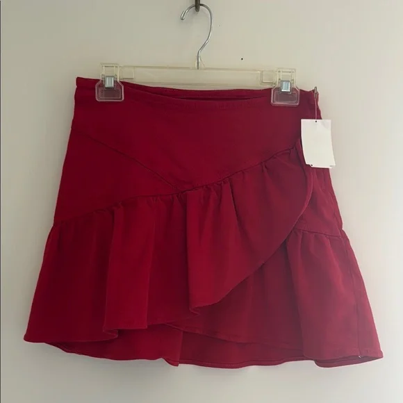 MOTHER Red Asymmetrical Ruffled Mini Skirt size 28 - Picture 2 of 6